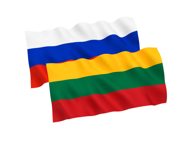 istock Flags of Russia and Lithuania on a white background 1077504192