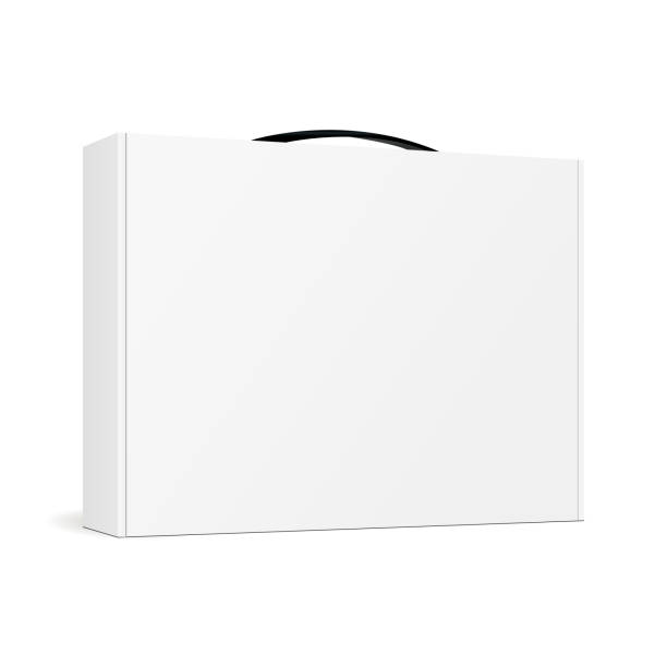 ilustraciones, imágenes clip art, dibujos animados e iconos de stock de caja con manija para ordenador portátil - vista lateral media - box white blank computer software