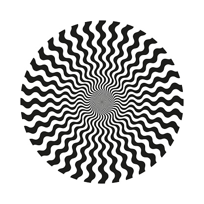 Abstract black and white monochrome circular wavy line pattern. Isolated object on a white background, vector illustration