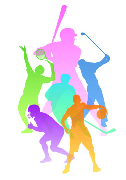 ilustraciones, imágenes clip art, dibujos animados e iconos de stock de variedad de deportes al aire libre actividad - baseball silhouette baseball player sport