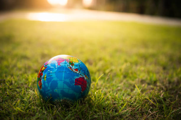 istock The globe is lying on the grass, Safe the earth concept 1077513232