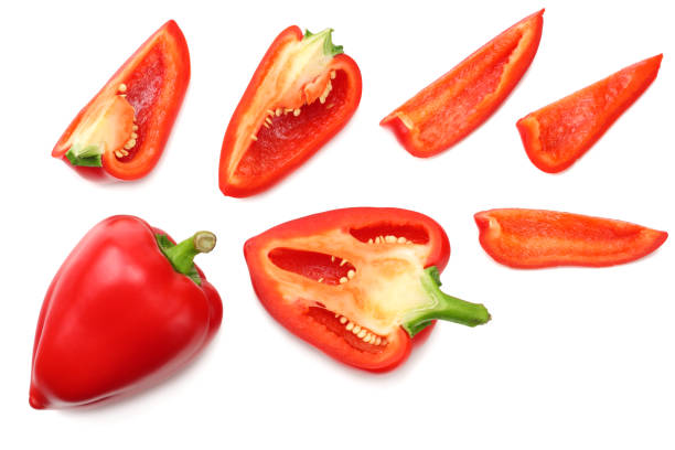 istock sliced red sweet bell pepper isolated on white background. top view 1077515158