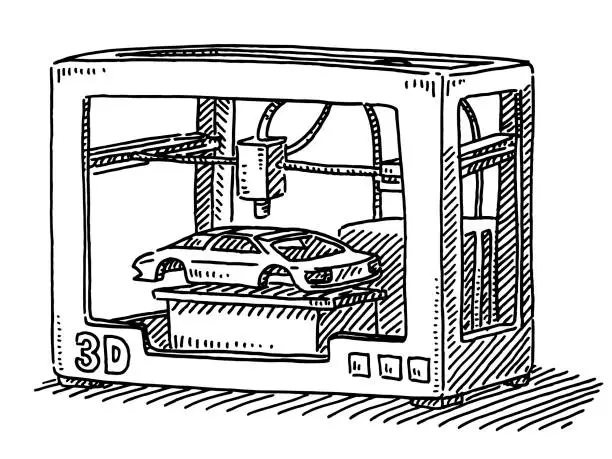 Vector illustration of 3D Printer Car Model Drawing