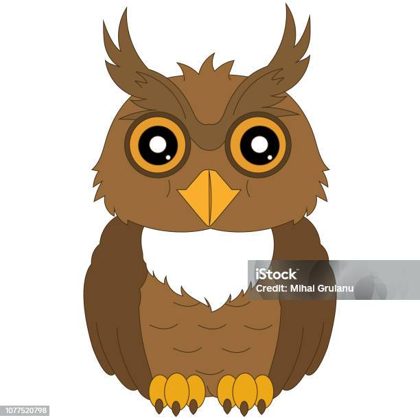 Cute Happy Owl Stock Illustration - Download Image Now - Animal, Bird, Blue