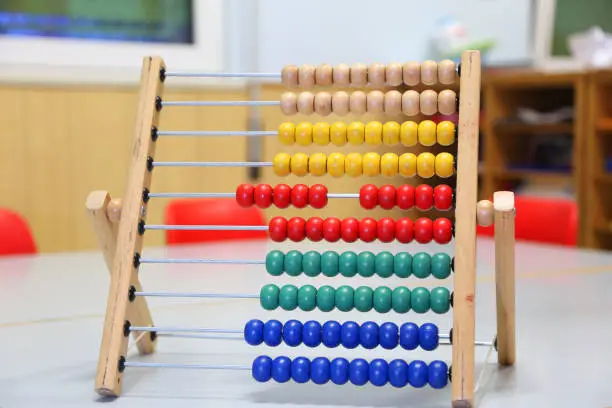colorful wooden abacus used by school children to learn how to count