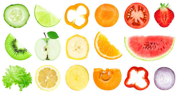 istock Collection of fruit and vegetable slices 1077526380