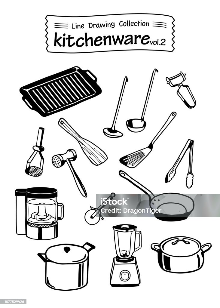 Kitchenware Drawing Kitchenware 2 Line Drawing Collection Stock Illustration - Download ...