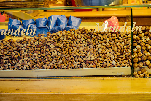 A display full of roasted almonds