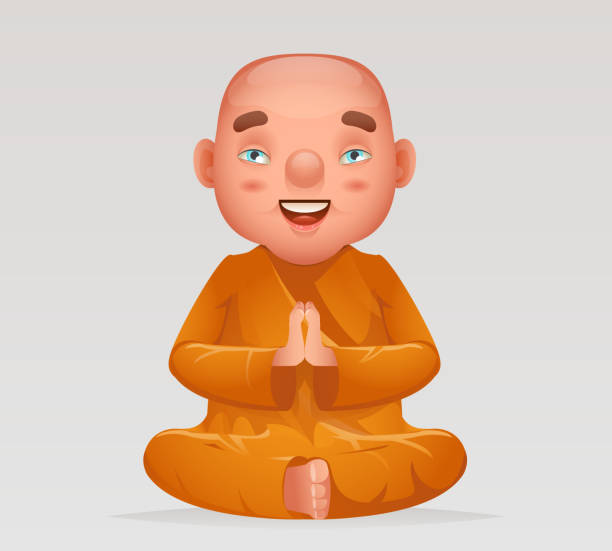ilustraciones, imágenes clip art, dibujos animados e iconos de stock de meditación budista lindo sentado monje tradicional asiático budismo cultura religión cartoon 3d carácter realista diseño vector ilustración - monk meditating thailand bangkok