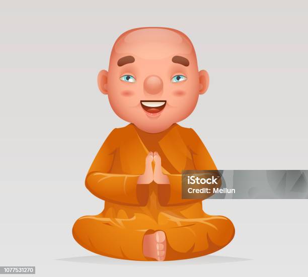 Meditation Cute Buddhist Sitting Monk Traditional Asian Buddhism Culture Religion Cartoon 3d Realistic Character Design Vector Illustration Stock Illustration - Download Image Now