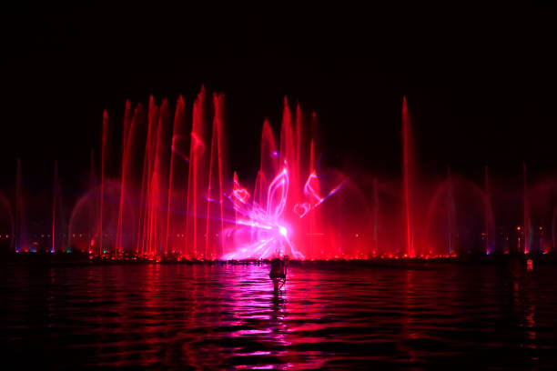 istock Music fountain water curtain laser 1077534886