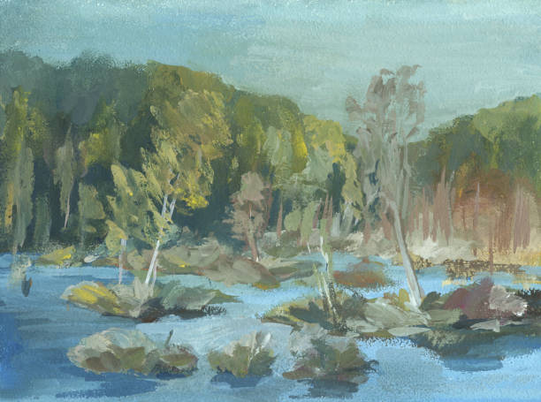 istock swamp, trees are in the water, autumn landscape 1077539206