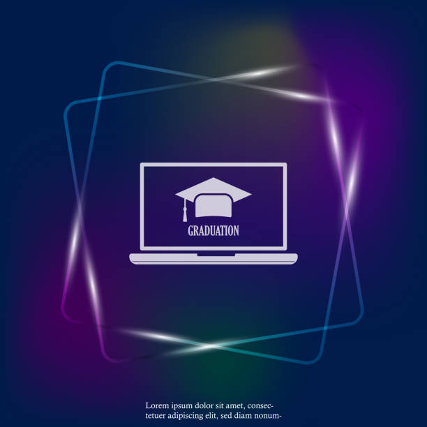 symbol für einen abschluss für den unterricht in neon-licht-symbol. flache vektor webinar symbol, online-schulungen-symbol. schichten zur einfachen bearbeitung abbildung zusammengefasst. für ihr design - flat vanishing point distant mid distance stock-grafiken, -clipart, -cartoons und -symbole