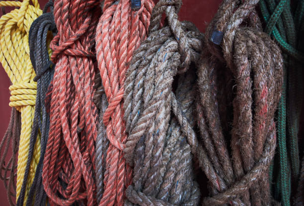 istock Plenty of different lines and ropes tied up on a bulkhead 1077545728