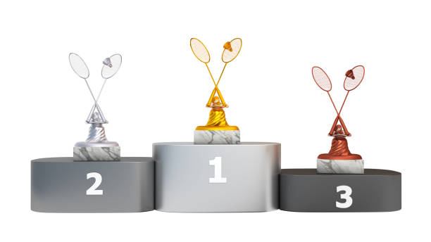 istock Front View of a Podium with Badminton Trophies 1077547788