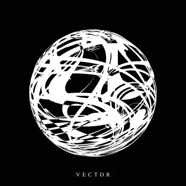 Vector illustration of Abstract vector 3d shape or sphere illustration with doodles