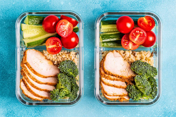istock Healthy balanced lunch box with chicken, rice, vegetables 1077554816