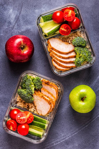 istock Healthy balanced lunch box with chicken, rice, vegetables 1077554960