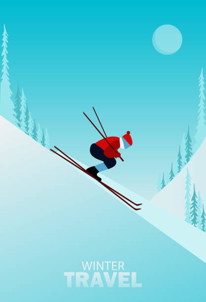 stockillustraties, clipart, cartoons en iconen met winter reizen. reizen naar de wereld. vakantie. road trip. toerisme. reis. reizende illustratie. paar skiën. stadsgezicht winter, wintersport, buitenshuis. nieuwjaar. platte ontwerp. merry christmas banners in vlakke stijl. - skivakantie