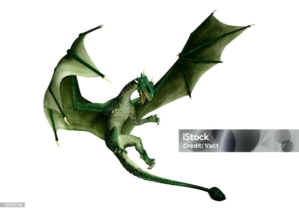 Dragon vert fantaisie 3D illustration sur blanc - Photo de Dragon libre de droits