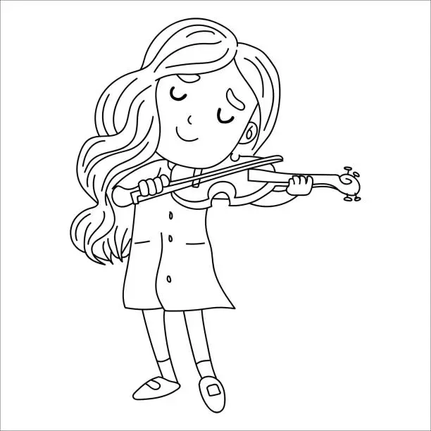 Vector illustration of Little girl playing violin