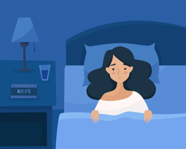 ilustrações de stock, clip art, desenhos animados e ícones de sleepless girl suffers from insomnia. - bed bedroom cartoon furniture