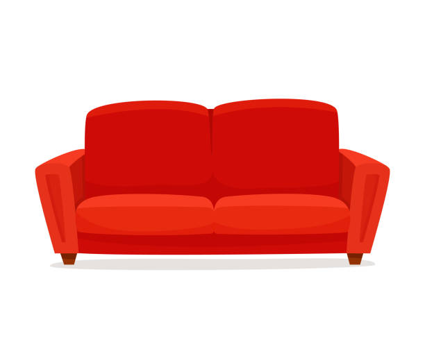 Comfortable sofa on white background. Comfortable sofa on white background. Isolated red couch lounge in interior.  Flat cartoon style vector illustration. empty sofa stock illustrations