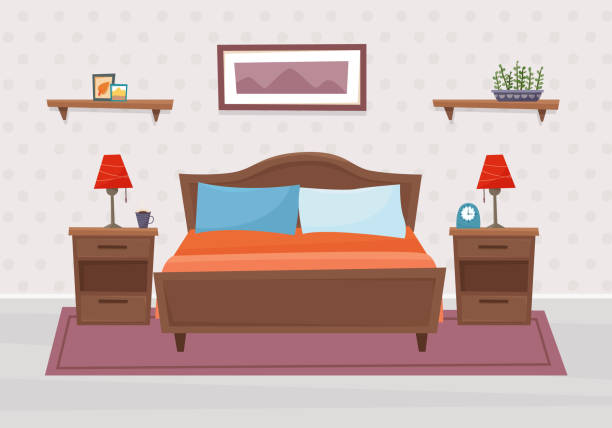 schlafzimmer mit möbeln. - bedroom stage stock-grafiken, -clipart, -cartoons und -symbole
