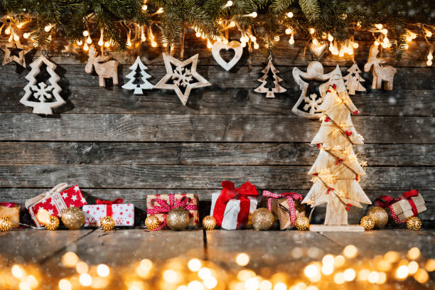Christmas rustic background with wooden decoration