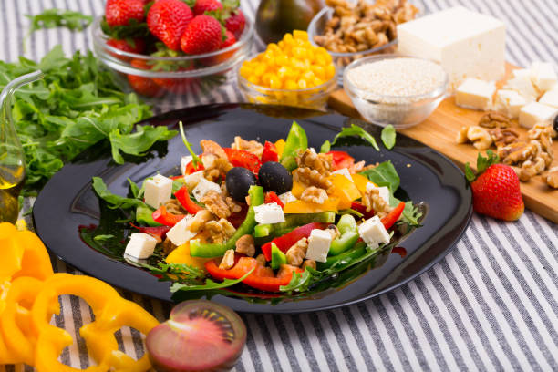 istock Image of ready-made salad and its ingredients 1077575322
