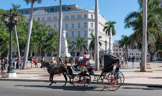 Havana, Cuba. 22nd November 2018. Cuban man runs a horse and carriage on the streets of Havana
