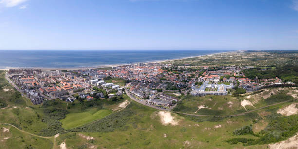Netherlands, zandvoort - 17-08-2020: view from high above on the beach of zandvoort, (amsterdam beach)