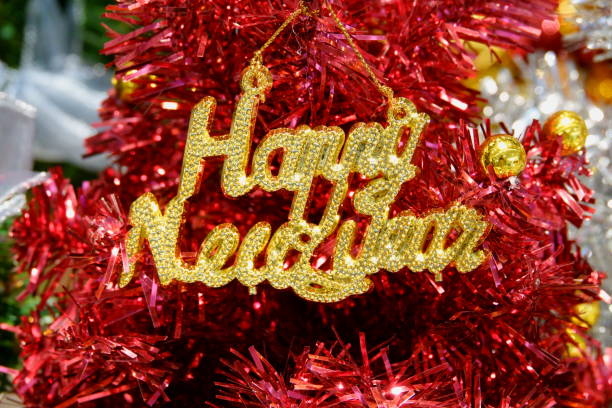 istock Happy new year sign on Christmas tree 1077600210