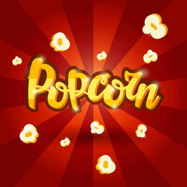 stockillustraties, clipart, cartoons en iconen met het ontwerp van de banner van de belettering popcorn. vectorillustratie. - pakjesavond