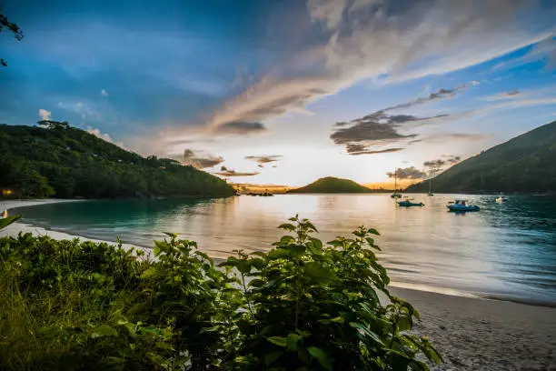 Paradise beach on tropical island Mahé in Seychelles