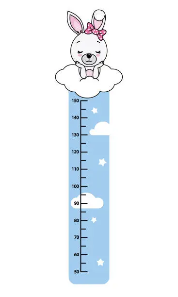 Vector illustration of child wall meter. Rabbit in a cloud