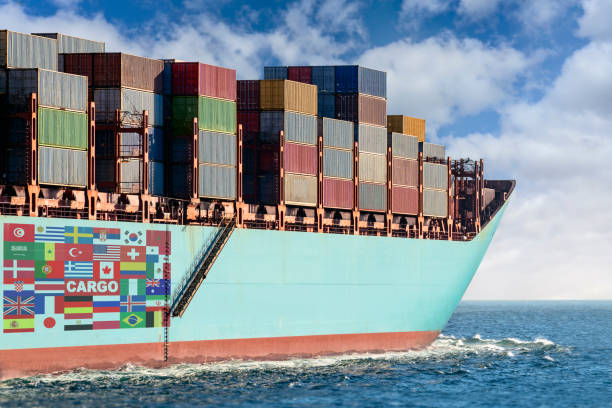 Container Cargo ship in the ocean Container Cargo ship in the ocean. industrial ship photos stock pictures, royalty-free photos & images