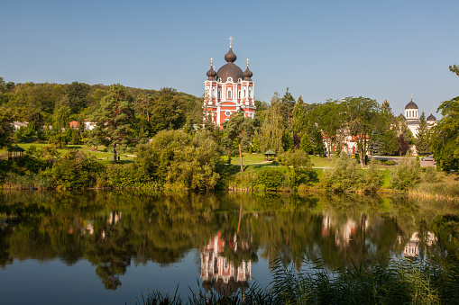 Landscape with lake around Kurki Monastery, Moldova.