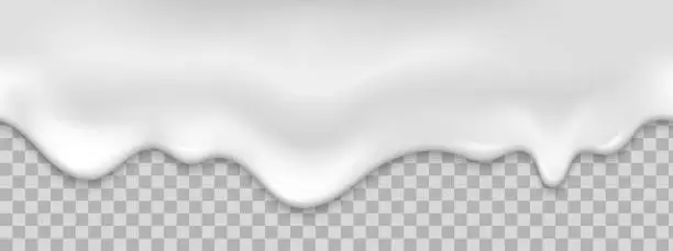 Vector illustration of Seamless white creamy drips. Realistic vector illustration.