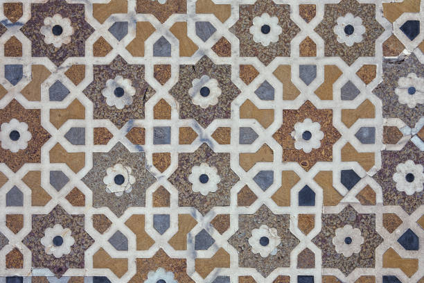 istock Blue grey polished marble surface covered by stone inlay 1077620368