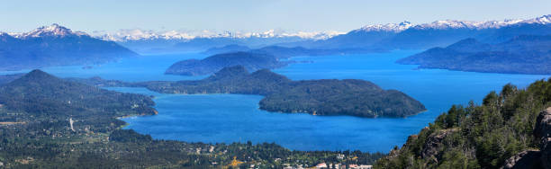 Argentina lake Nahuel Huapi at Bariloche in Rio Negro Patagonia Argentina lake Nahuel Huapi at Bariloche in Rio Negro - seen from the mountain of Campanario nahuel huapi national park stock pictures, royalty-free photos & images