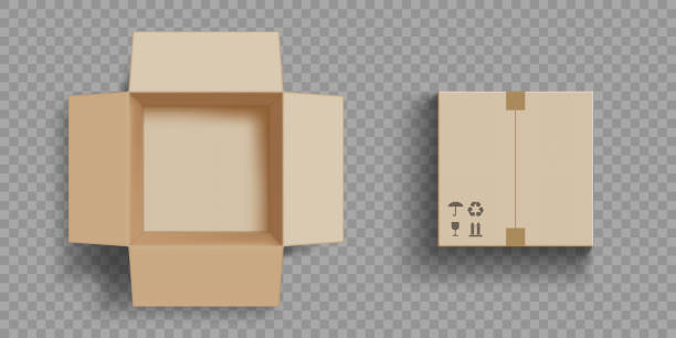 Empty open and closed cardboard box. Empty open and closed cardboard box. Isolated on a transparent background. Vector illustration. cardboard box mockup stock illustrations