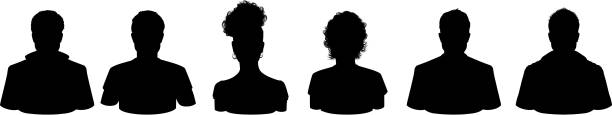 People Profile Silhouettes Variation of Head Silhouette front and side view isolated on white background highly detailed portrait silhouettes stock illustrations