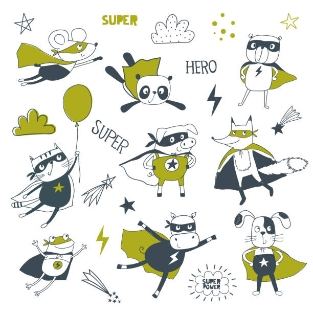 Superhero. Cartoon vector illustration Superhero. Cartoon vector illustration. Little animals in superheroes costume superhero drawings stock illustrations