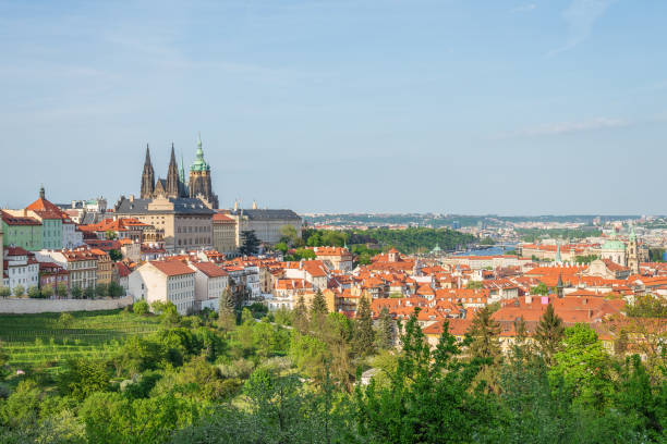 vista sul castello di praga - hradcany castle prague czech republic spring foto e immagini stock