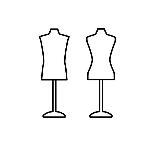 illustrations, cliparts, dessins animés et icônes de illustration noire & blanche du mannequin femme & mâle. mannequin de couturière sur mesure. vecteur ligne icône de forme de la robe. objet isolé - dress mannequin form old fashioned