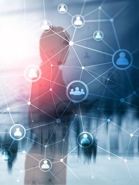 istock Double exposure people network structure?? HR - Human resources management and recruitment concept. Abstract Cover Design Vertical Format. 1077629510