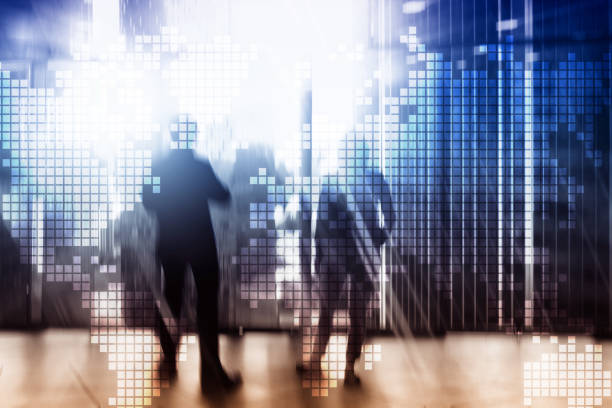 istock Double exposure world map on skyscraper background. Communication and global business concept. 1077629658