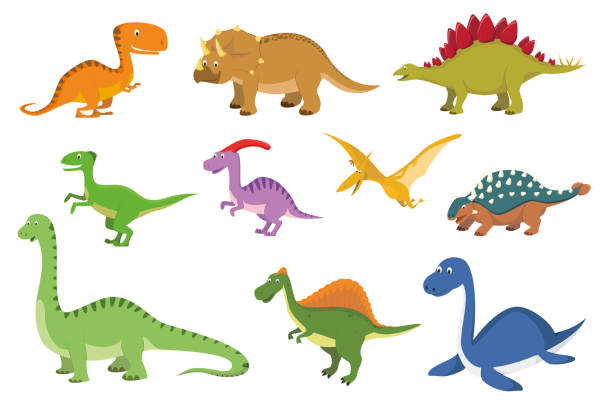 ilustrações de stock, clip art, desenhos animados e ícones de set of 10 cute dinosaurs in cartoon style vector illustration - anquilossauro