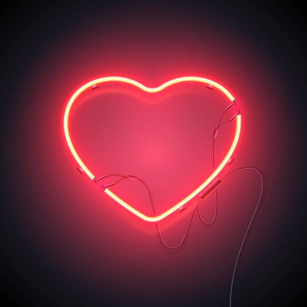 heart neon sign2 Bright heart. Neon sign. Retro neon heart sign on dark background. Design element for Happy Valentine's Day. Ready for your design, greeting card, banner. Vector illustration. glow in the dark hearts background stock illustrations